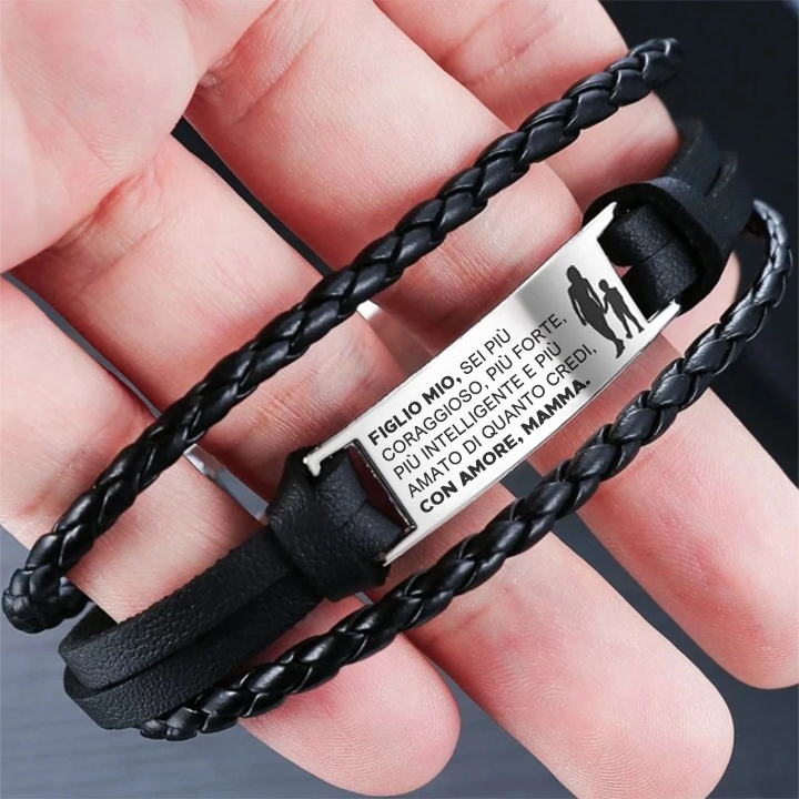 Bracciale in acciaio e pelle "Madre e Figlio"