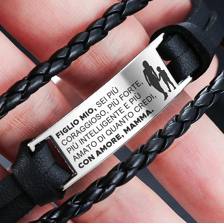 Bracciale in acciaio e pelle "Madre e Figlio"